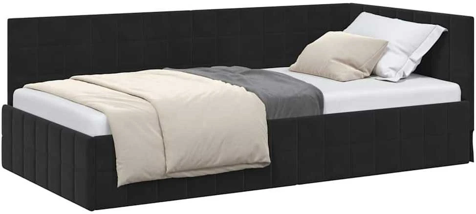Lova Kampinė lovos konstrukcija Juoda 90 cm x 200 cm Aksomas