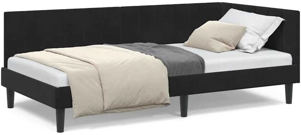 Lova Kampinė lovos konstrukcija Juoda 90 cm x 200 cm Aksomas
