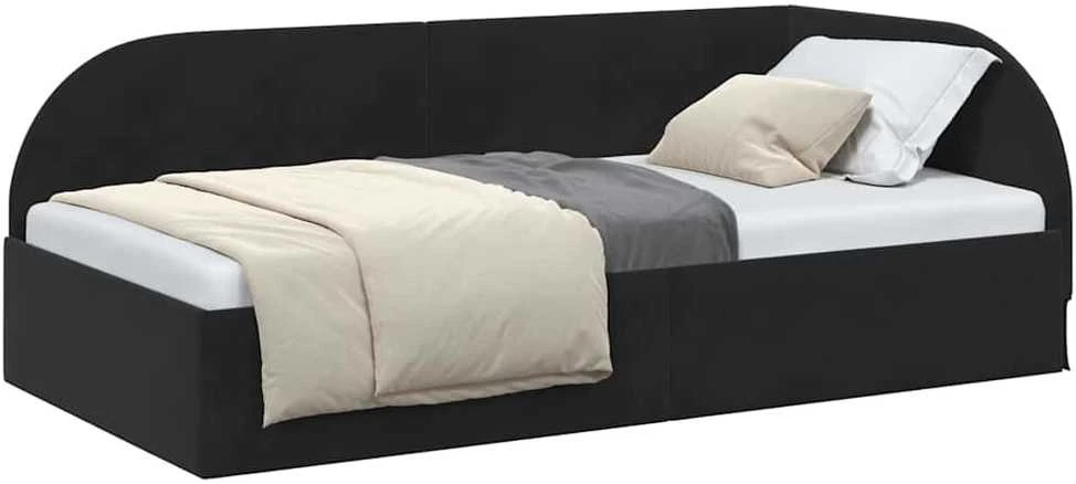 Lova Kampinė lovos konstrukcija Juoda 90 cm x 190 cm Aksomas