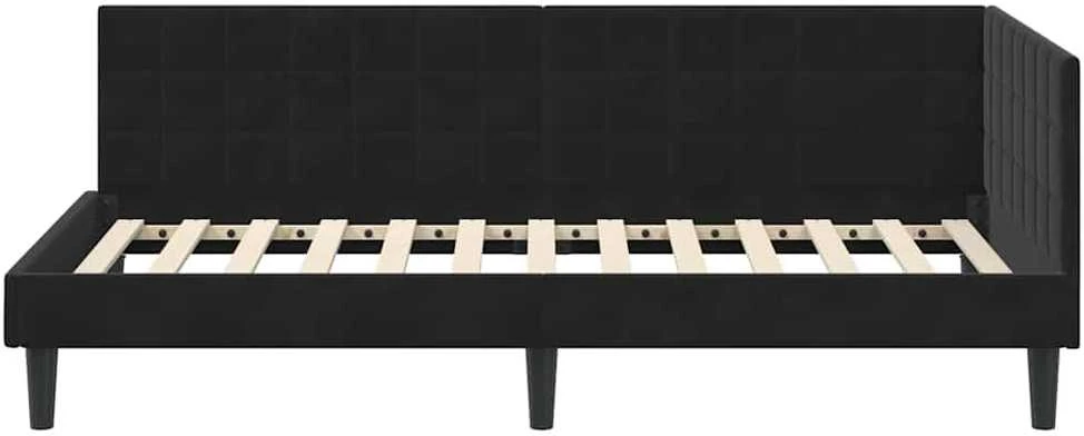 Lova Kampinė lovos konstrukcija Juoda 90 cm x 200 cm Aksomas