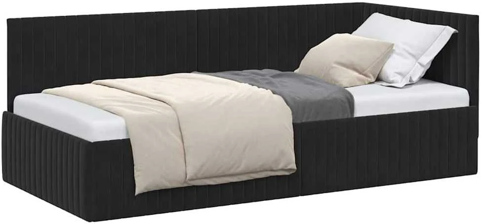 Lova Kampinė lovos konstrukcija Juoda 90 cm x 200 cm Aksomas
