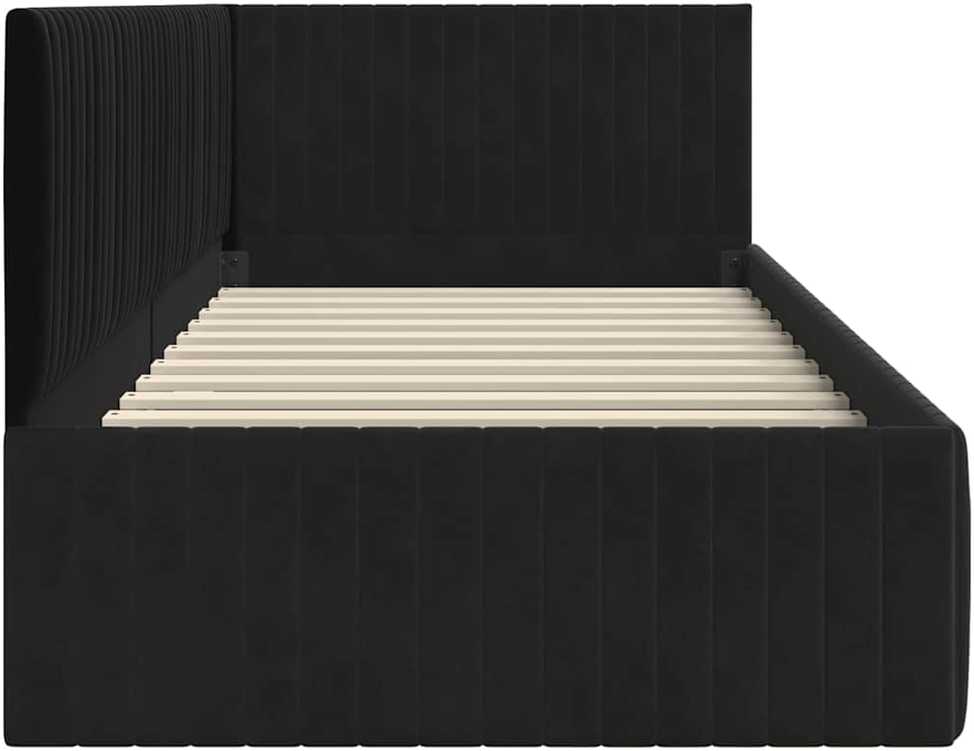 Lova Kampinė lovos konstrukcija Juoda 90 cm x 190 cm Aksomas