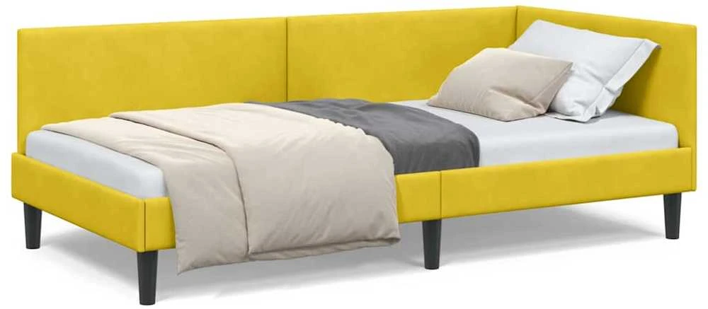 Lova Kampinė lovos konstrukcija Geltona 90 cm x 200 cm Aksomas