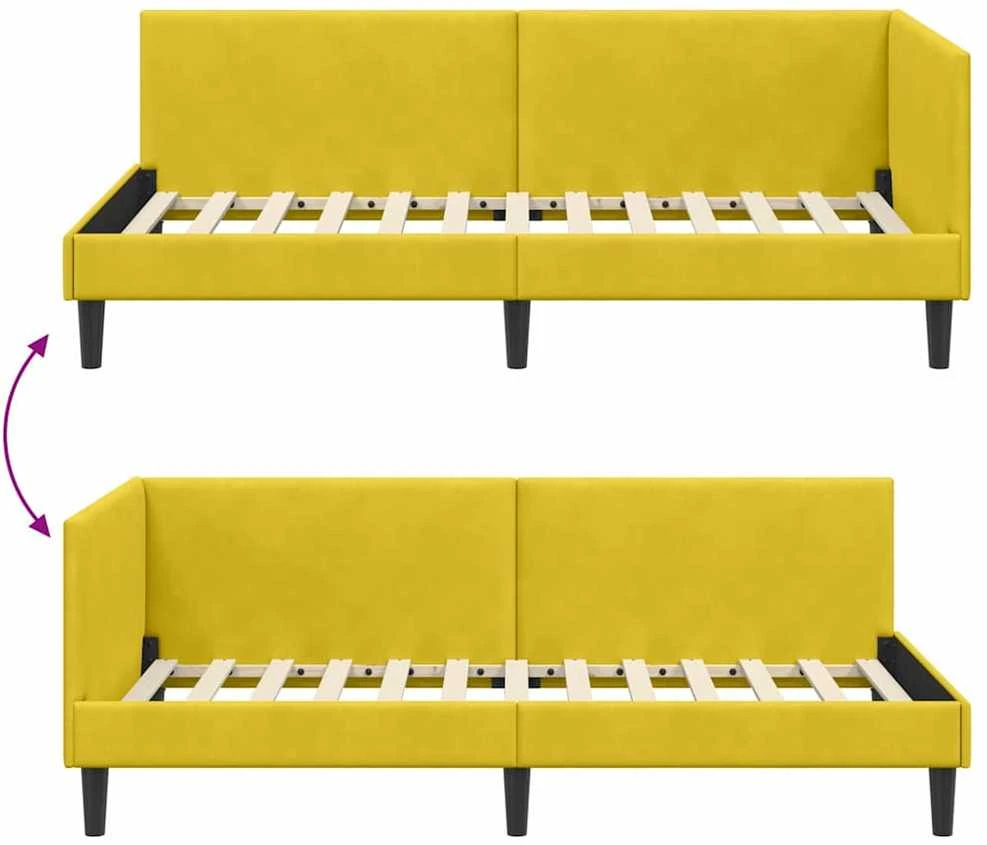 Lova Kampinė lovos konstrukcija Geltona 90 cm x 200 cm Aksomas