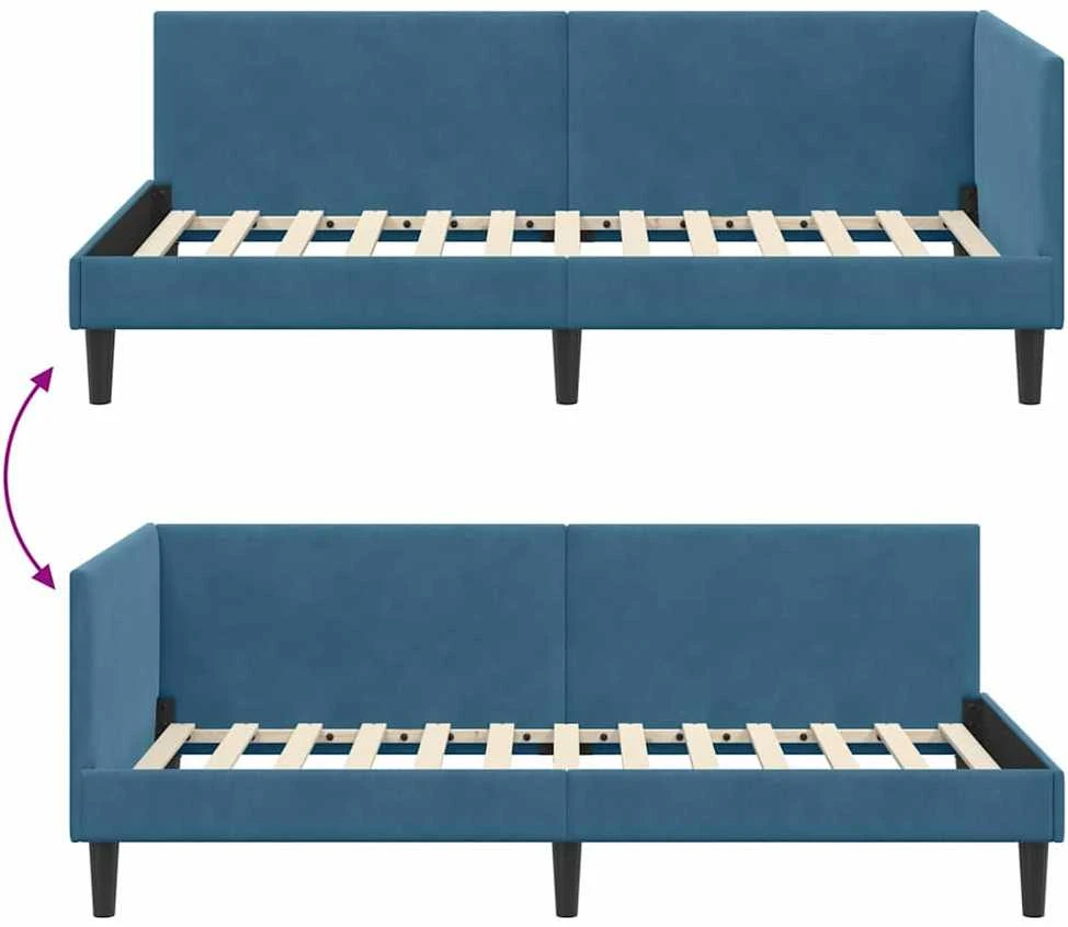 Lova Kampinė lovos konstrukcija Mėlyna 90 cm x 190 cm Aksomas