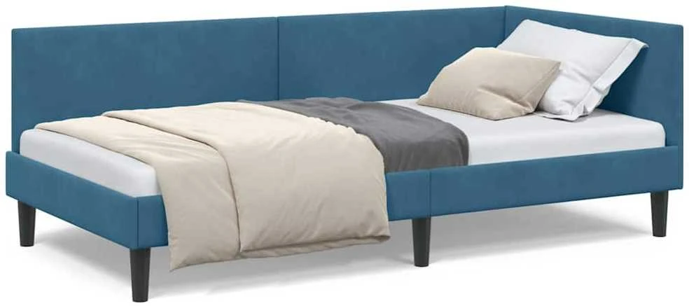 Lova Kampinė lovos konstrukcija Mėlyna 100 cm x 200 cm Aksomas