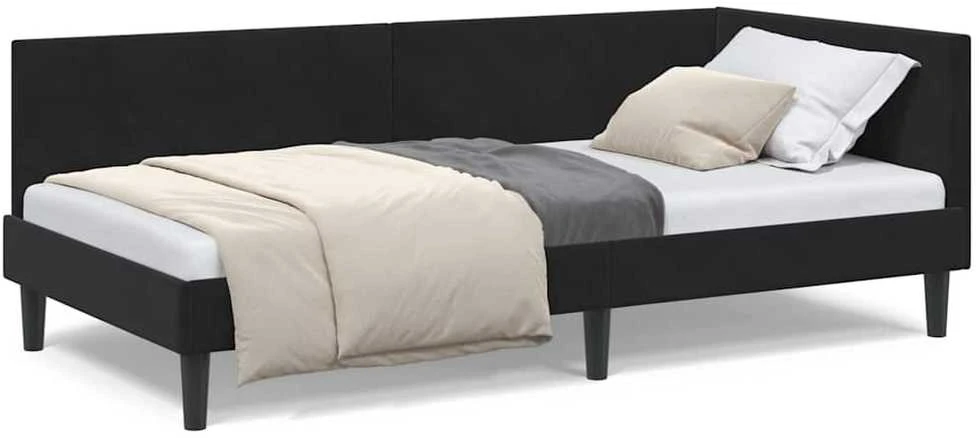 Lova Kampinė lovos konstrukcija Juoda 90 cm x 190 cm Aksomas