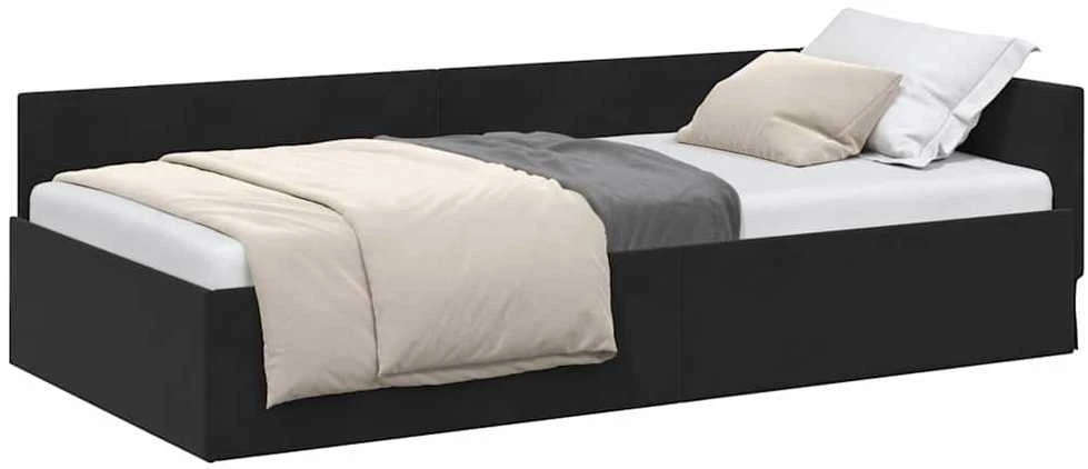 Lova Kampinė lovos konstrukcija Juoda 80 cm x 200 cm Aksomas