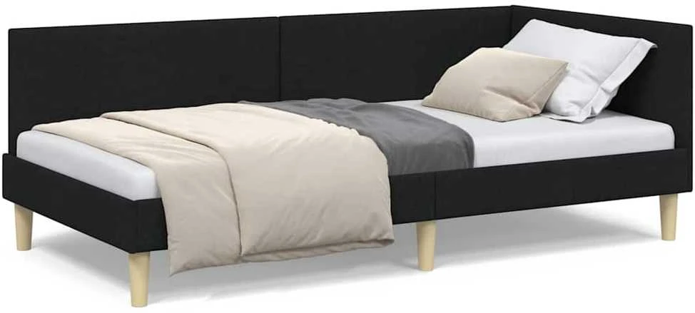 Lova Kampinė lovos konstrukcija su galvūgalio Juodas 90 cm x 200 cm