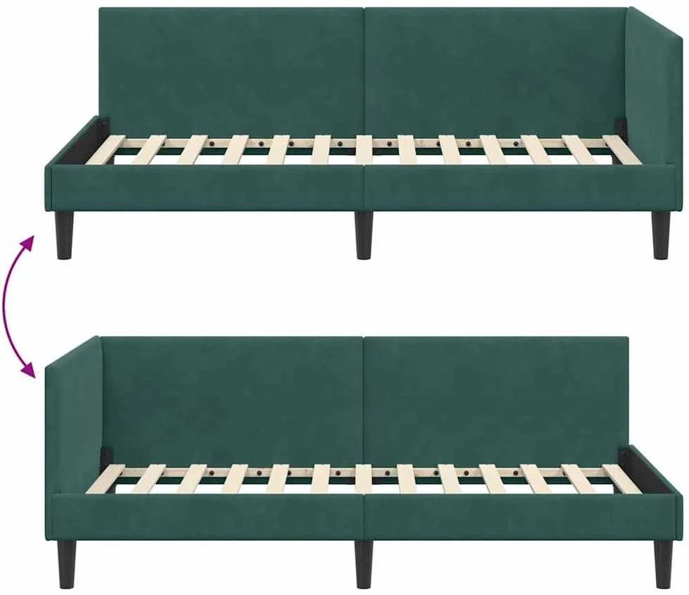 Lova Kampinė lovos konstrukcija Tamsiai žalia 90 cm x 190 cm Aksomas