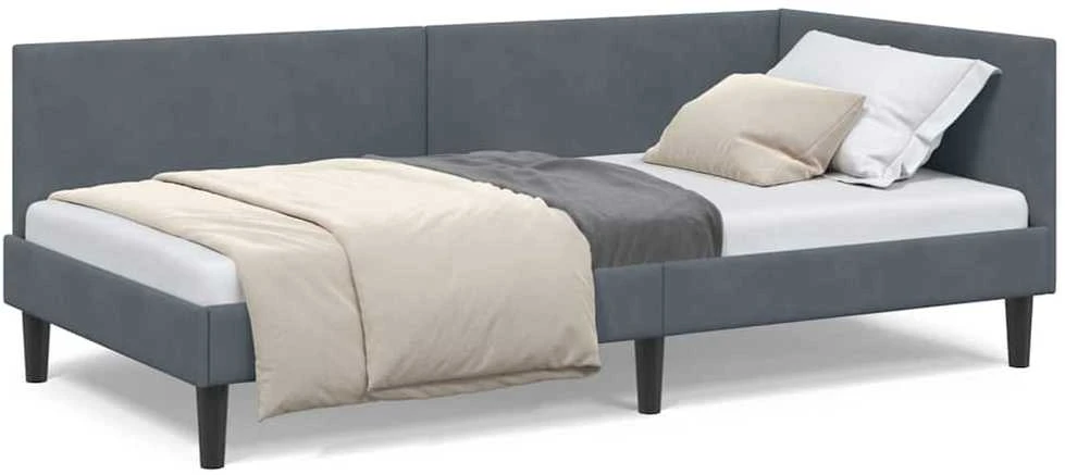 Lova Kampinė lovos konstrukcija Tamsiai pilka 90 cm x 190 cm Aksomas