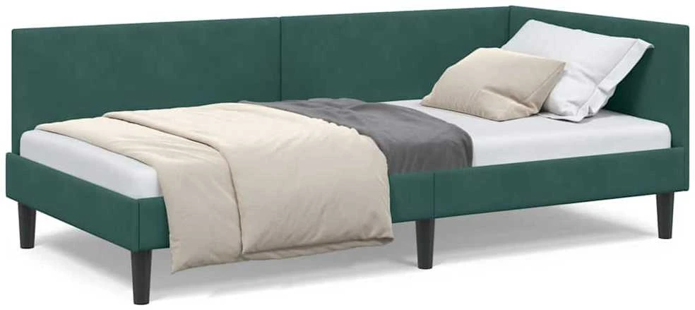 Lova Kampinė lovos konstrukcija Tamsiai žalia 90 cm x 200 cm Aksomas