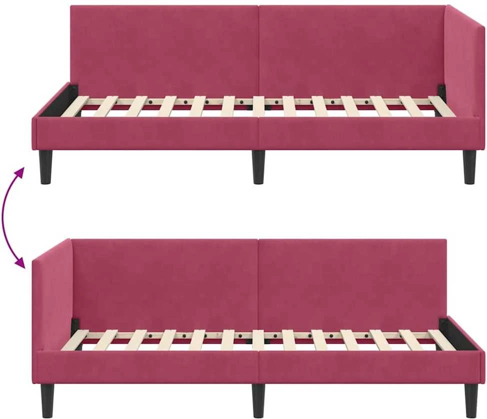 Lova Kampinė lovos konstrukcija Vyno raudona 90 cm x 190 cm Aksomas