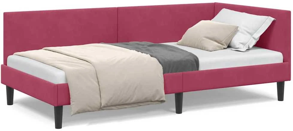 Lova Kampinė lovos konstrukcija Vyno raudona 90 cm x 200 cm Aksomas