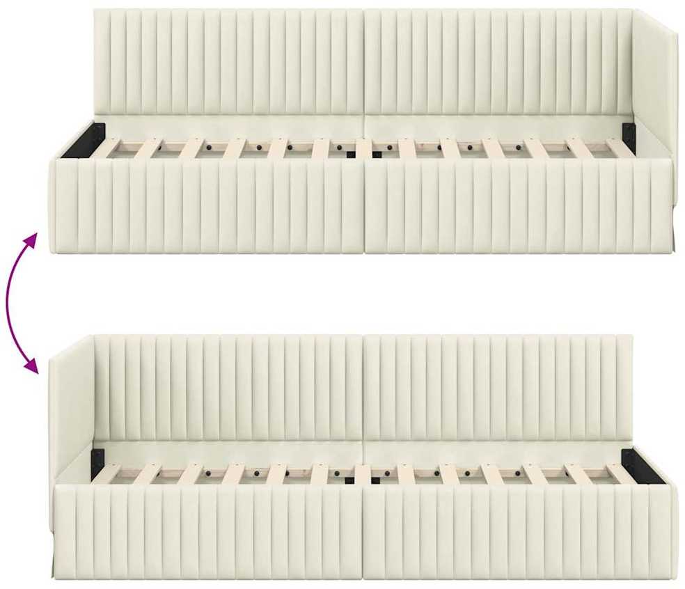 Lova Kampinė lovos konstrukcija Kreminė 80 cm x 200 cm Aksomas