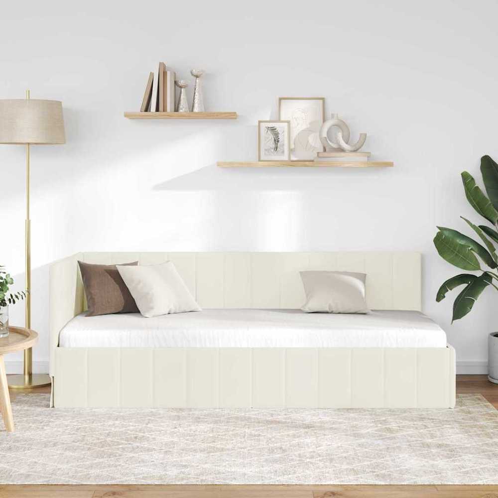 Lova Kampinė lovos konstrukcija Kreminė 80 cm x 200 cm Aksomas