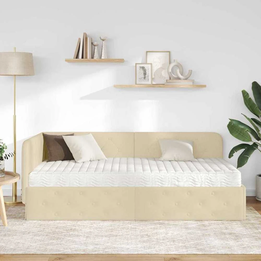 Lova Kampinė lovos konstrukcija Kreminė 90 x 200 cm audinys