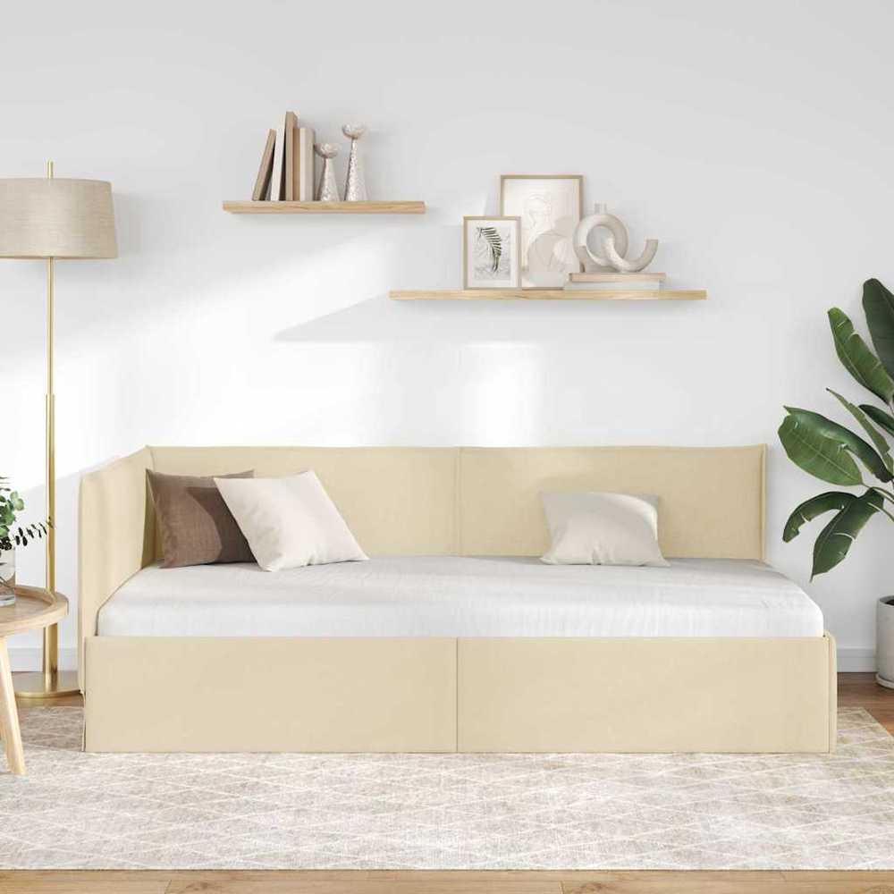 Lova Kampinė lovos konstrukcija Kreminė 90 x 200 cm audinys