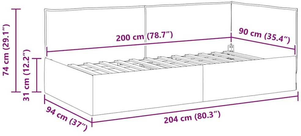 Lova Kampinė lovos konstrukcija Kreminė 90 x 200 cm audinys