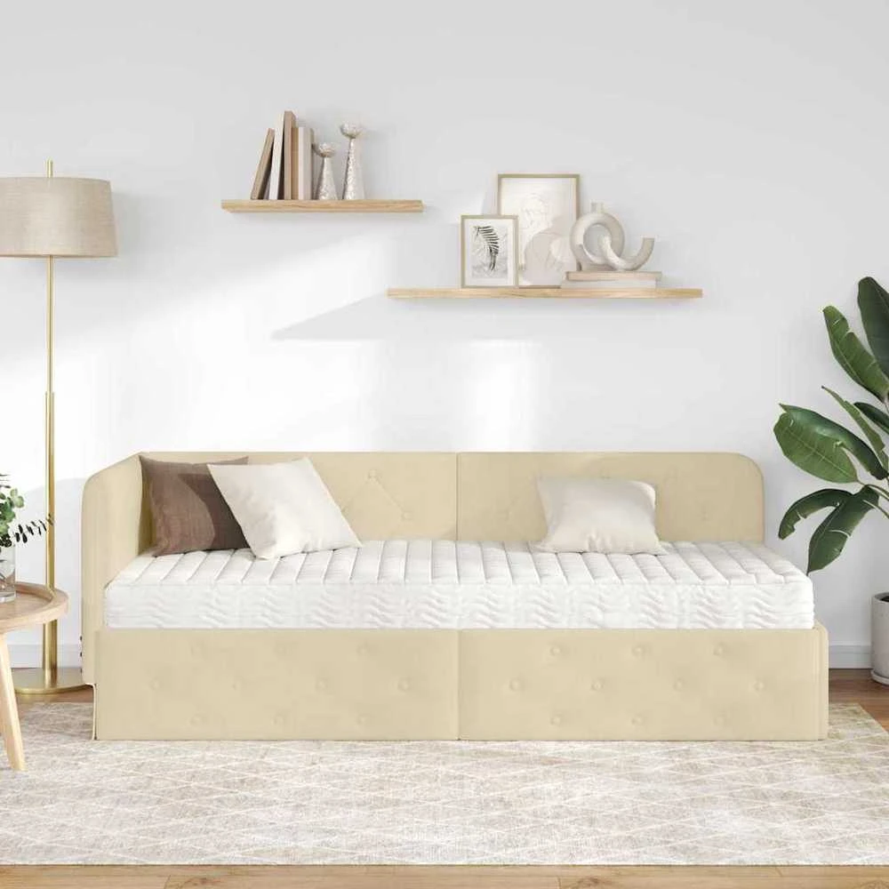 Lova Kampinė lovos konstrukcija Kreminė 80 x 200 cm audinys