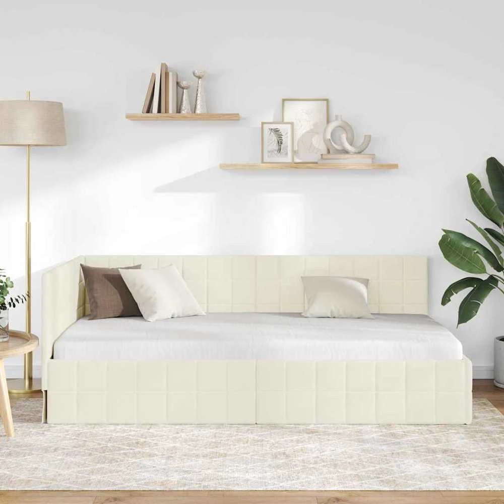 Lova Kampinė lovos konstrukcija Kreminė 100 cm x 200 cm Aksomas