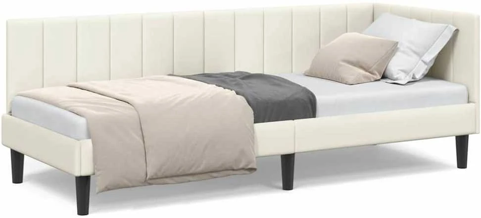 Lova Kampinė lovos konstrukcija Kreminė 80 cm x 200 cm Aksomas