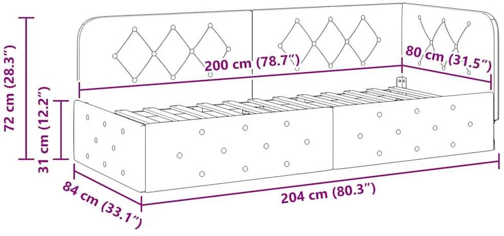 Lova Kampinė lovos konstrukcija Kreminė 80 x 200 cm Aksomas