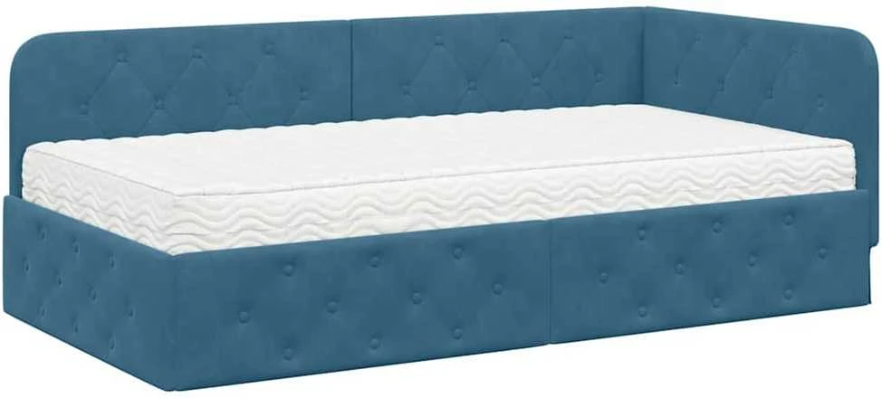 Lova Kampinė lovos konstrukcija Mėlyna 90 x 200 cm Aksomas