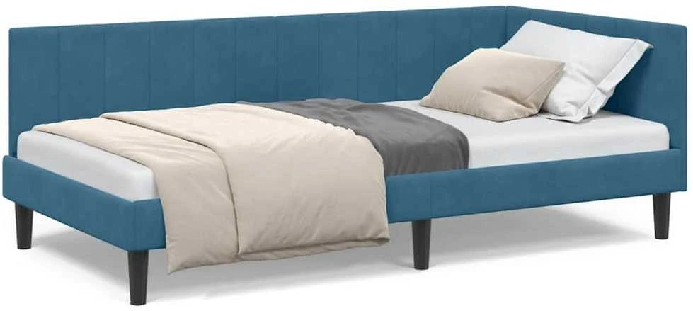 Lova Kampinė lovos konstrukcija Mėlyna 90 cm x 200 cm Aksomas