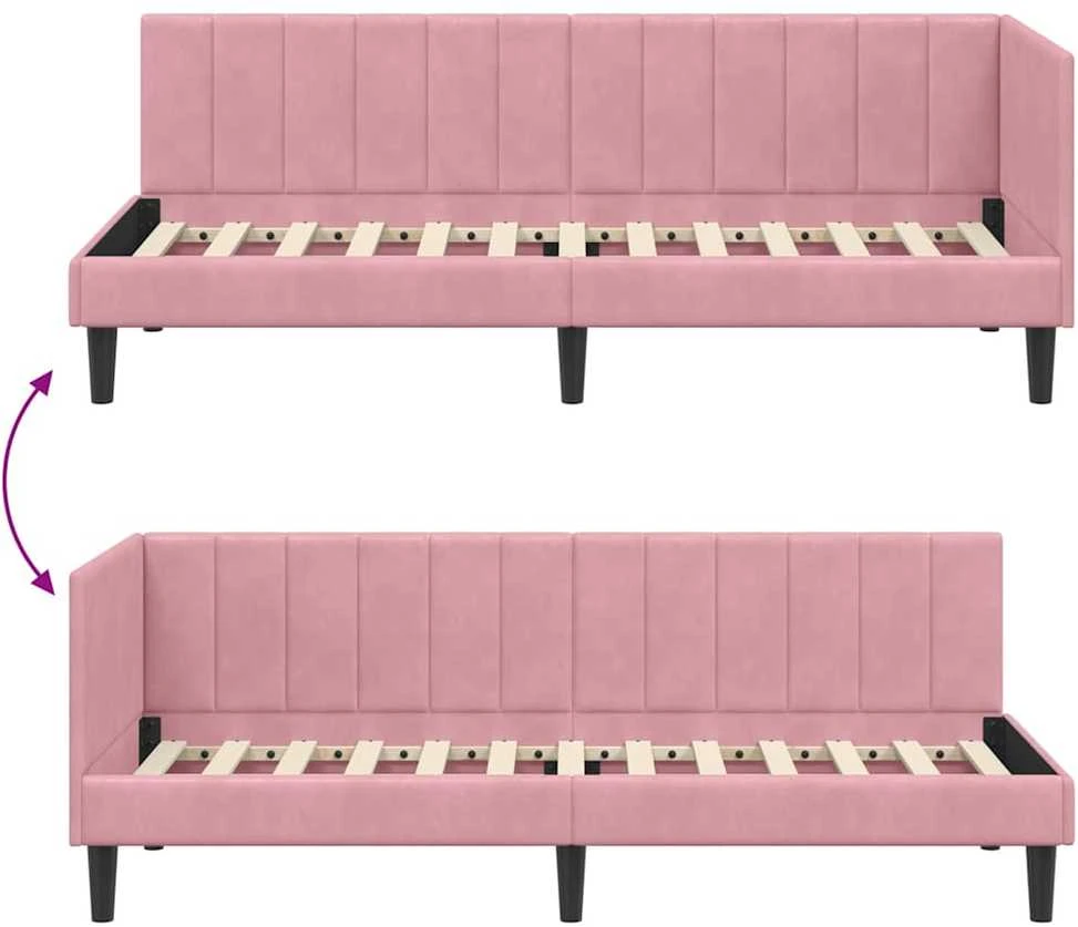 Lova Kampinė lovos konstrukcija Rožinė 80 cm x 200 cm Aksomas