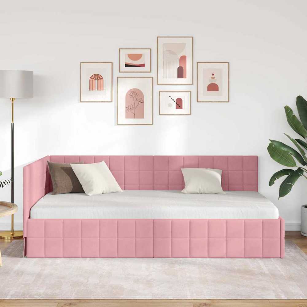 Lova Kampinė lovos konstrukcija Rožinė 90 cm x 200 cm Aksomas