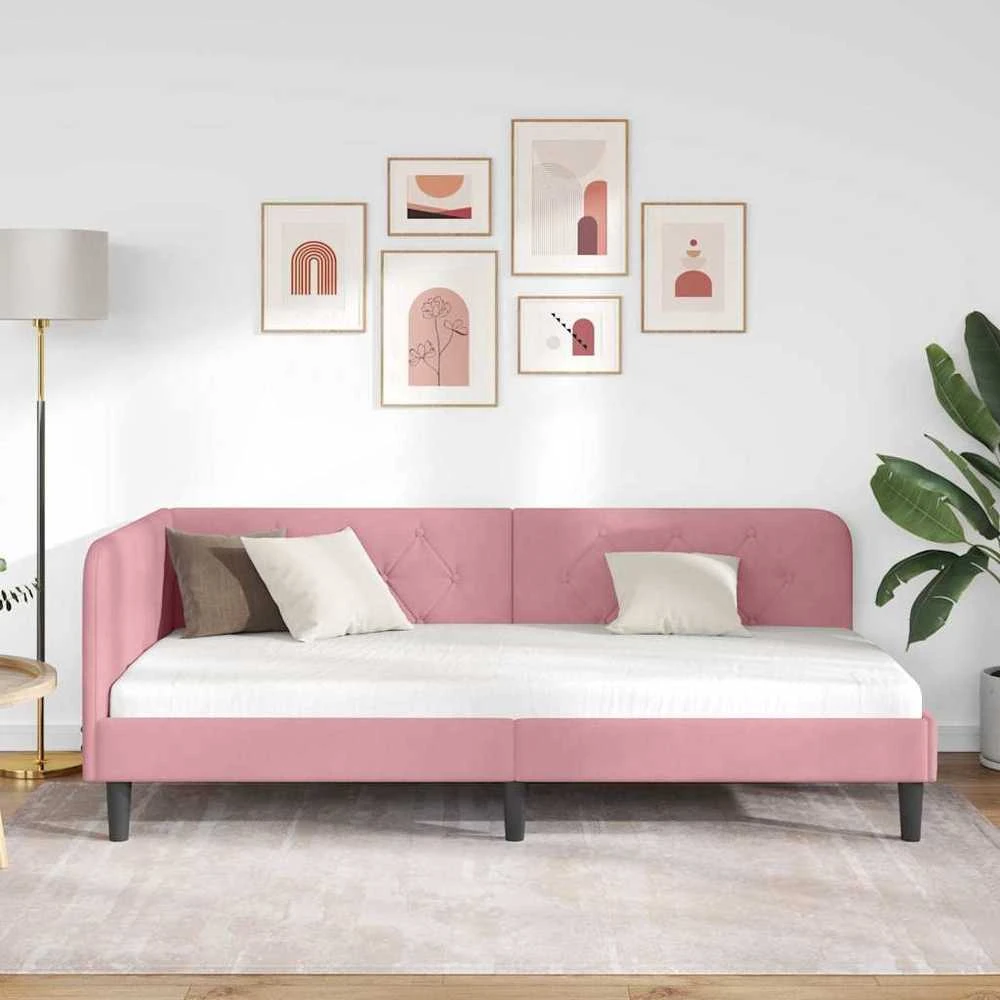 Lova Kampinė lovos konstrukcija Rožinė 90 x 190 cm Aksomas