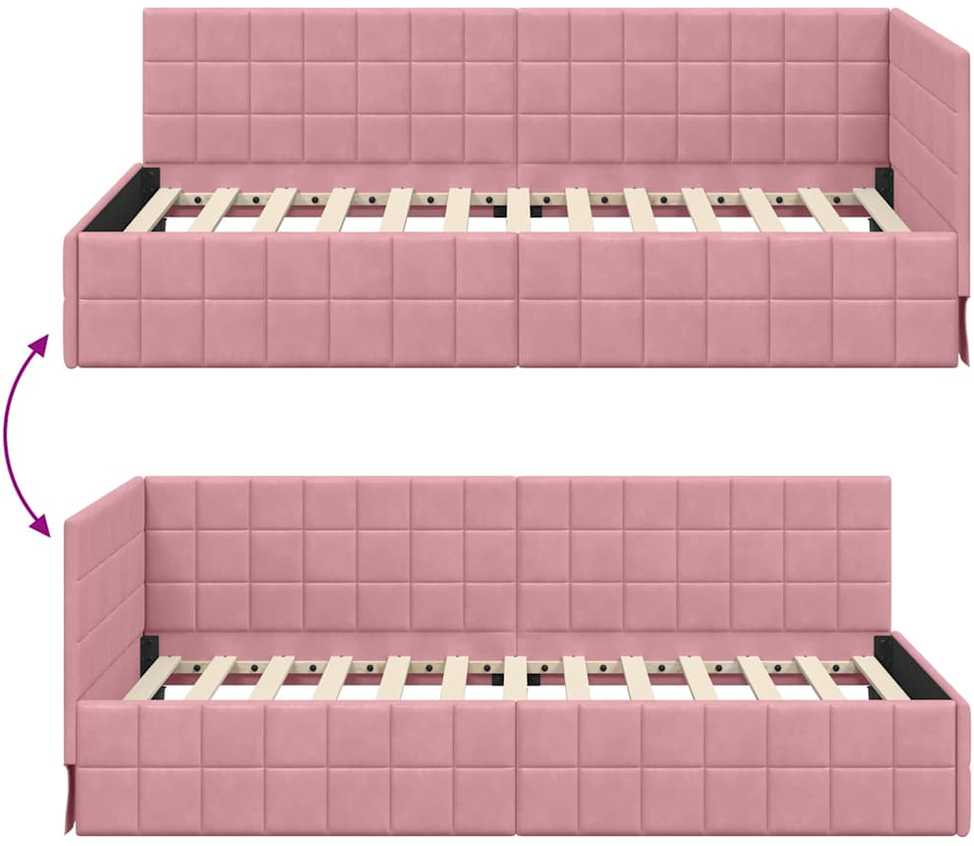 Lova Kampinė lovos konstrukcija Rožinė 90 cm x 200 cm Aksomas