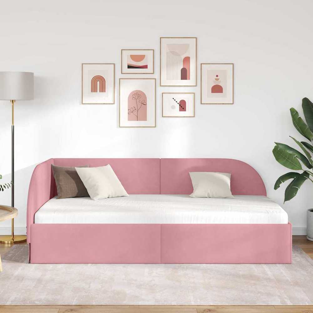 Lova Kampinė lovos konstrukcija Rožinė 90 cm x 200 cm Aksomas