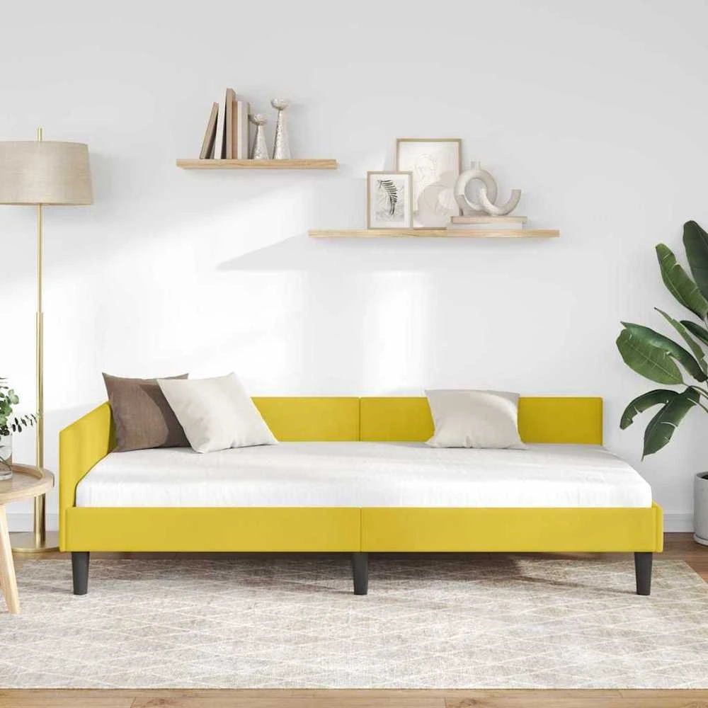 Lova Kampinė lovos konstrukcija Geltona 90 cm x 200 cm Aksomas