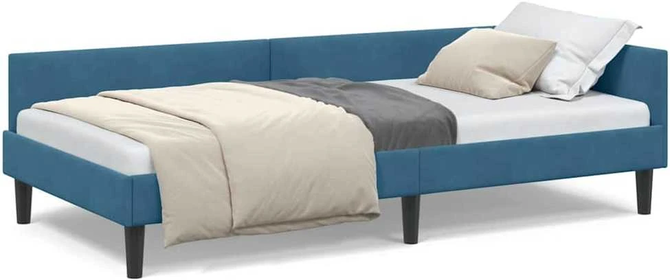 Lova Kampinė lovos konstrukcija Mėlyna 90 cm x 190 cm Aksomas