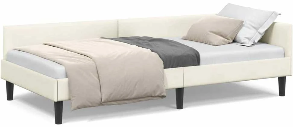 Lova Kampinė lovos konstrukcija Kreminė 90 cm x 190 cm Aksomas
