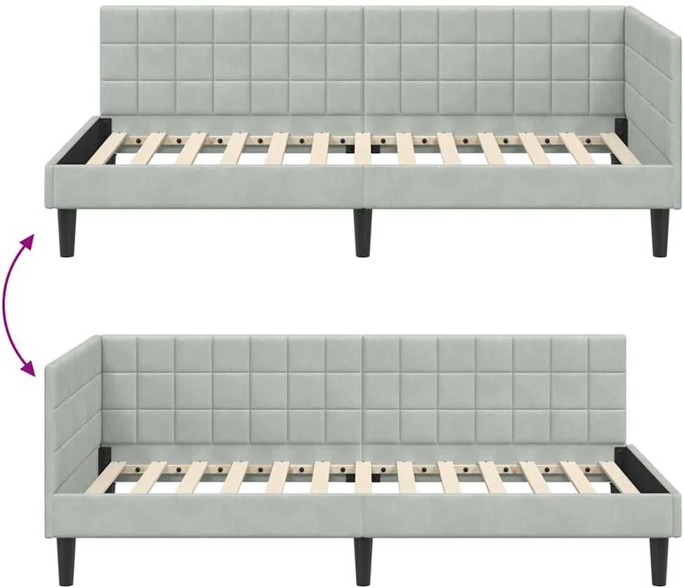 Lova Kampinė lovos konstrukcija Šviesiai pilka 90 cm x 190 cm