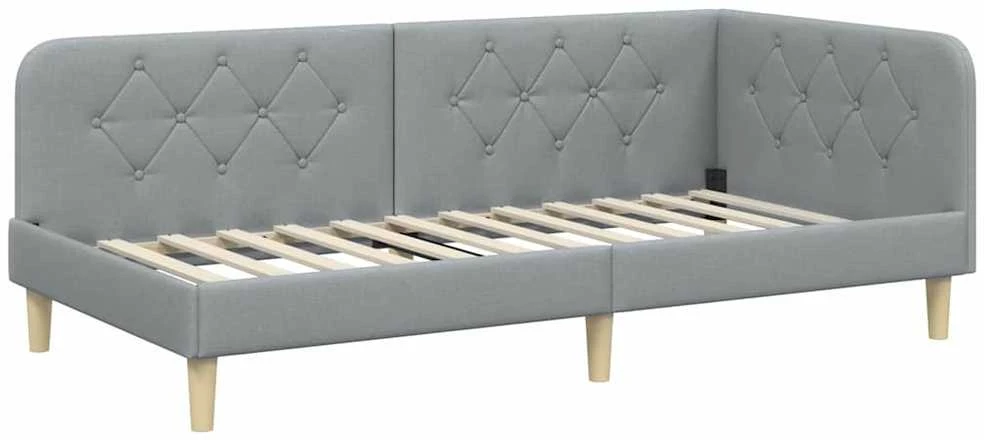 Lova Kampinė lovos konstrukcija Šviesiai pilka 90 x 200 cm audinys