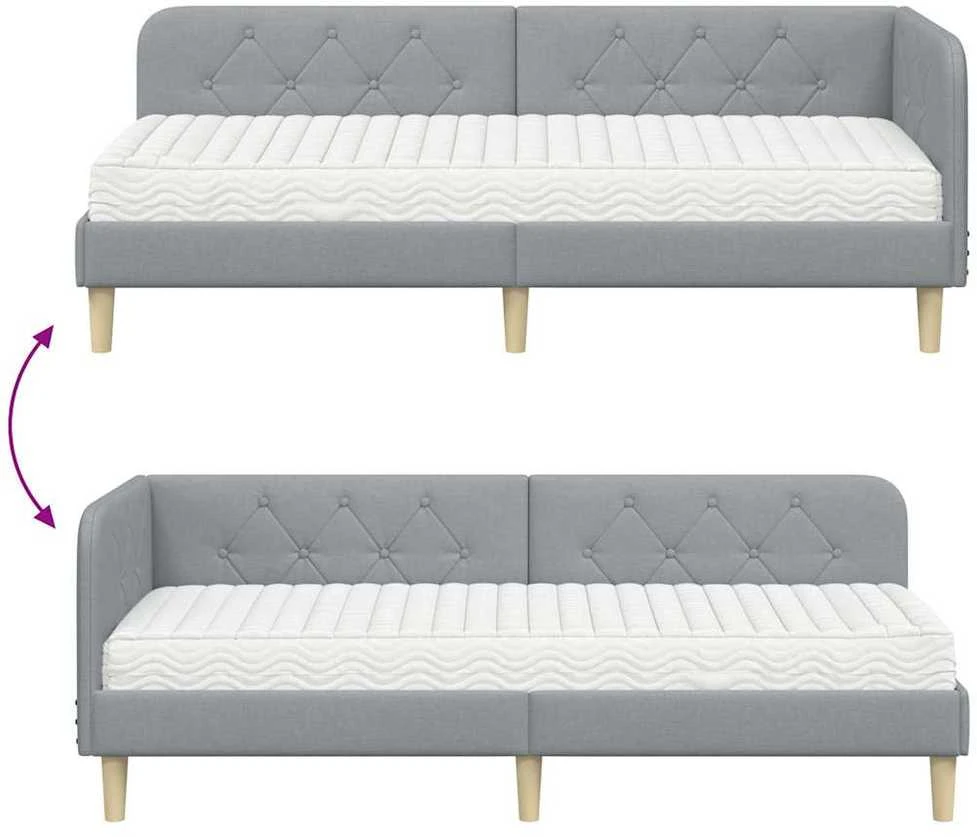 Lova Kampinė lovos konstrukcija Šviesiai pilka 80 x 200 cm audinys
