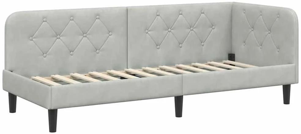 Lova Kampinė lovos konstrukcija Šviesiai pilka 80 x 200 cm Aksomas