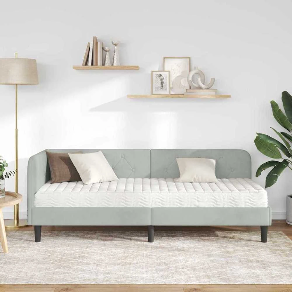 Lova Kampinė lovos konstrukcija Šviesiai pilka 80 x 200 cm Aksomas