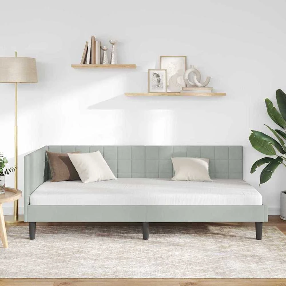 Lova Kampinė lovos konstrukcija Šviesiai pilka 90 cm x 190 cm