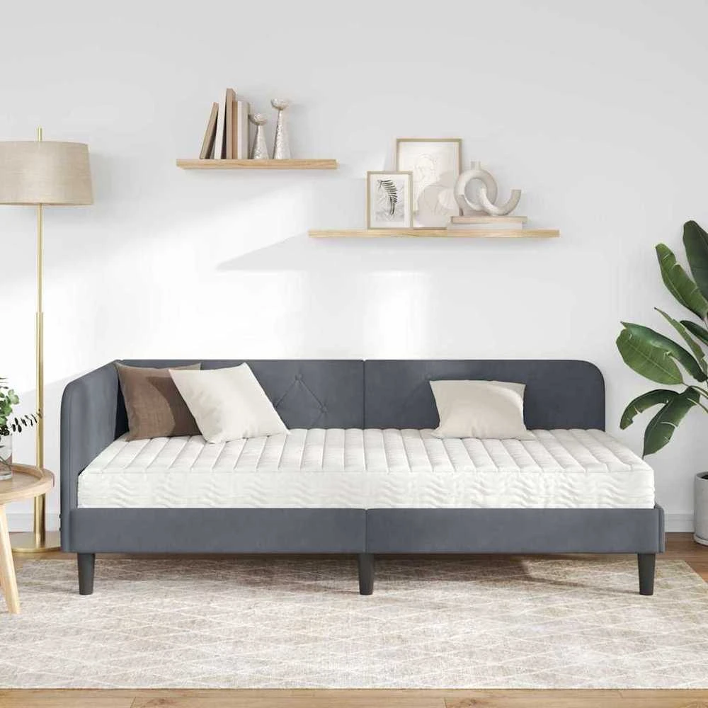 Lova Kampinė lovos konstrukcija Tamsiai pilka 90 x 200 cm Aksomas