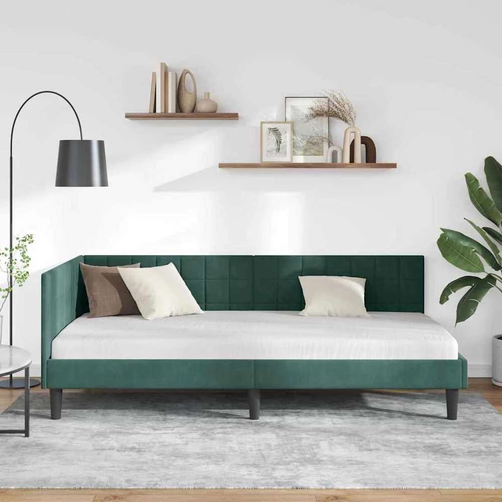 Lova Kampinė lovos konstrukcija Tamsiai žalia 90 cm x 200 cm Aksomas