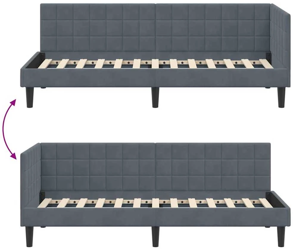 Lova Kampinė lovos konstrukcija Tamsiai pilka 80 cm x 200 cm Aksomas