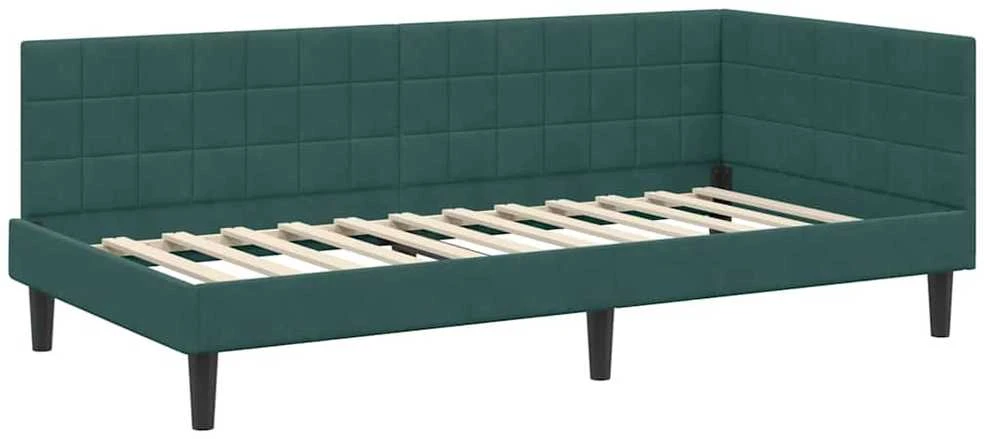 Lova Kampinė lovos konstrukcija Tamsiai žalia 90 cm x 200 cm Aksomas