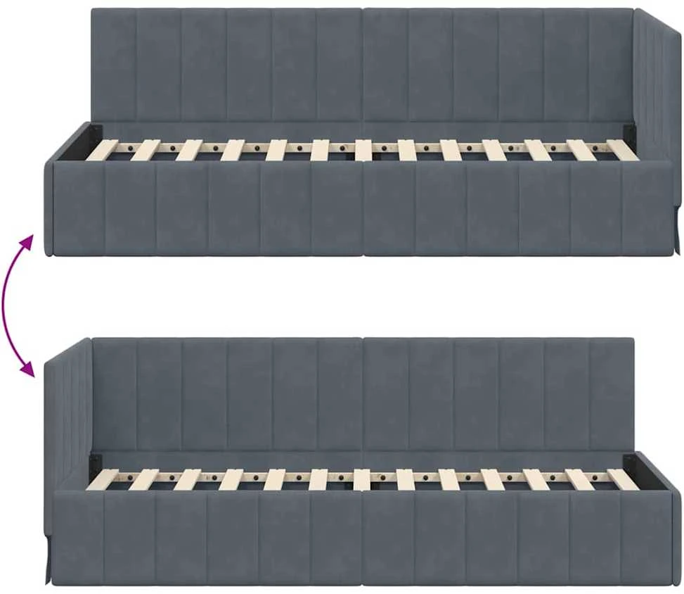 Lova Kampinė lovos konstrukcija Tamsiai pilka 80 cm x 200 cm Aksomas