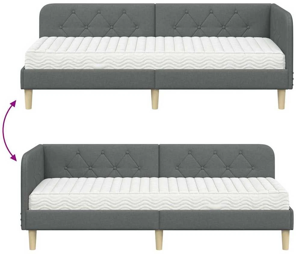 Lova Kampinė lovos konstrukcija Tamsiai pilka 80 x 200 cm audinys