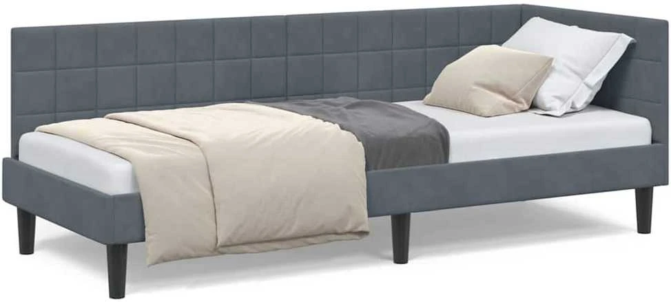 Lova Kampinė lovos konstrukcija Tamsiai pilka 80 cm x 200 cm Aksomas